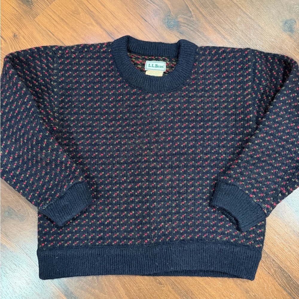 VTG LL Bean Birdseye Norwegian Sweater Women M Wool Knit Norway Fisherman Navy